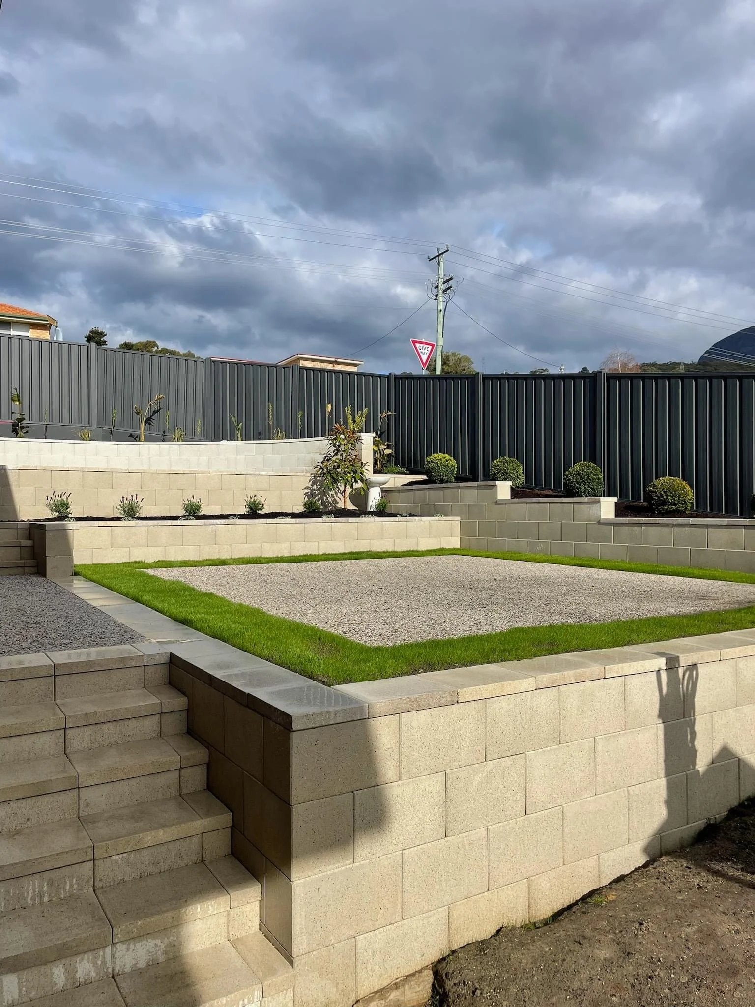 retaining wall and paving