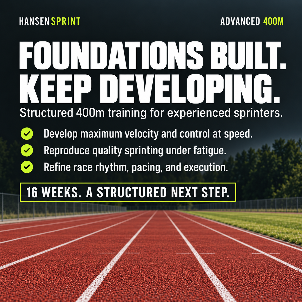 Weekly training plan in the HansenSprint Advanced 400m Sprint Training Program