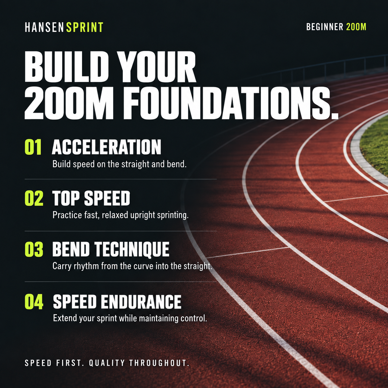Key training focus areas in the HansenSprint Beginner 200m Sprint Training Program