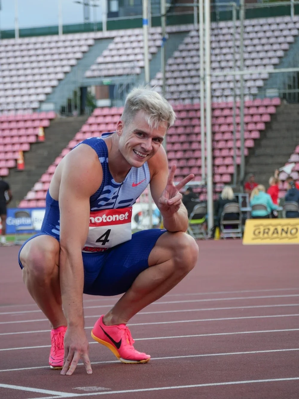 Simon Hansen smiling on the track before a race