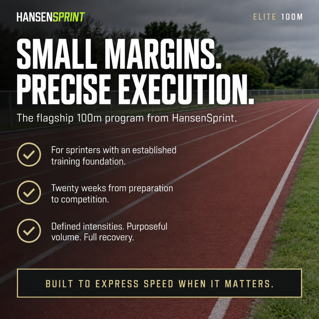 Weekly training plan in the HansenSprint Elite 100m Sprint Training Program