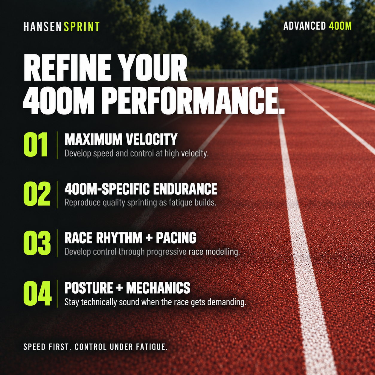 Key training focus areas in the HansenSprint Advanced 400m Sprint Training Program