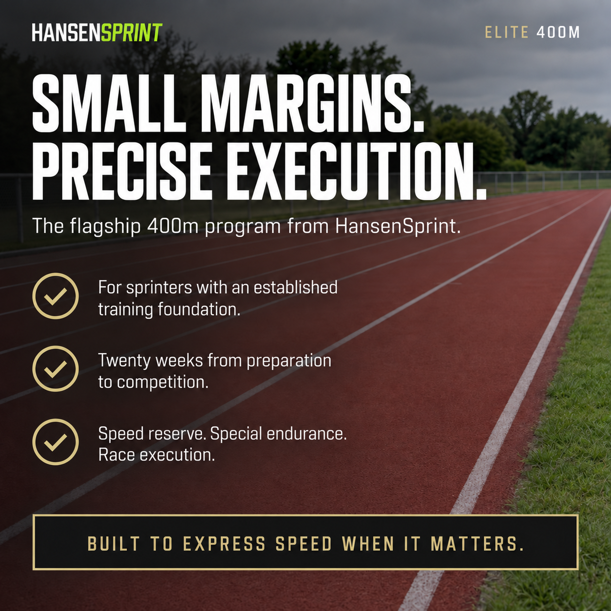 Key training focus areas in the HansenSprint Elite 400m Sprint Training Program