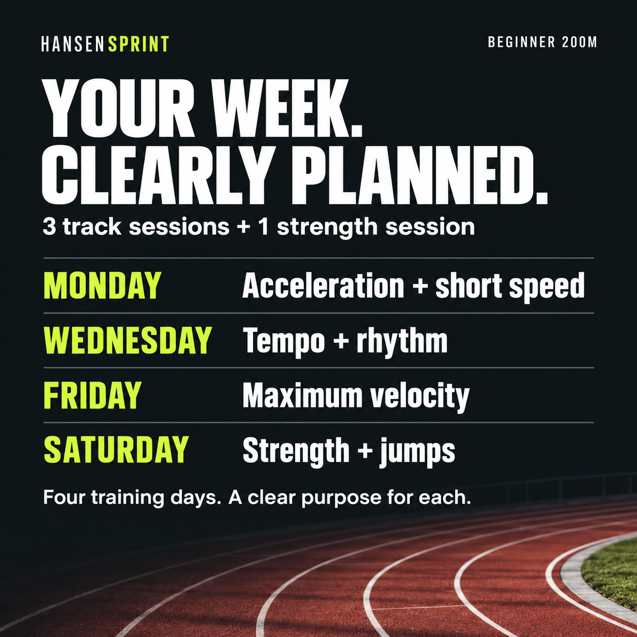 Training phases and progression in the HansenSprint Beginner 200m Sprint Training Program
