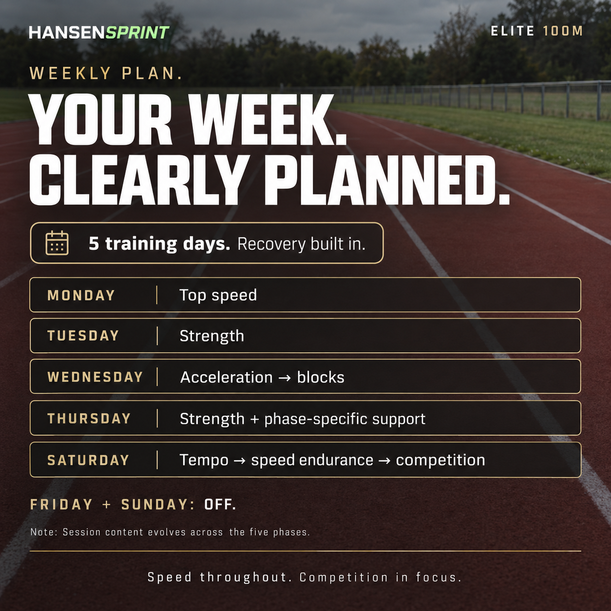 Training phases and progression in the HansenSprint Elite 100m Sprint Training Program