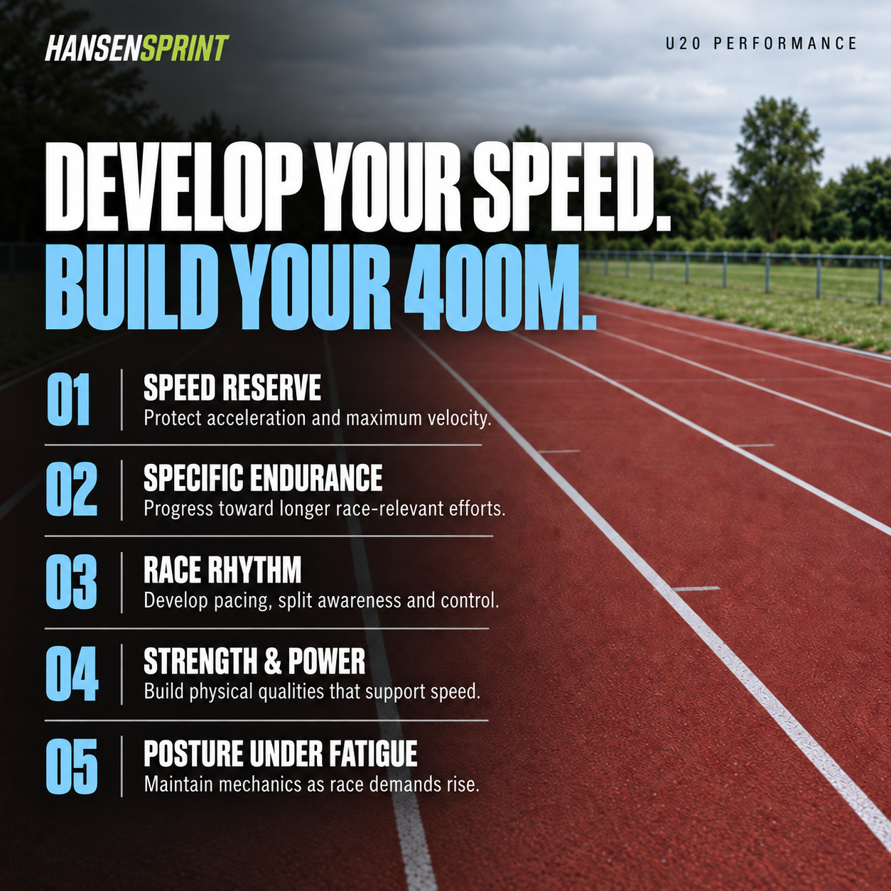Key training focus areas in the HansenSprint U20 400m Sprint Training Program