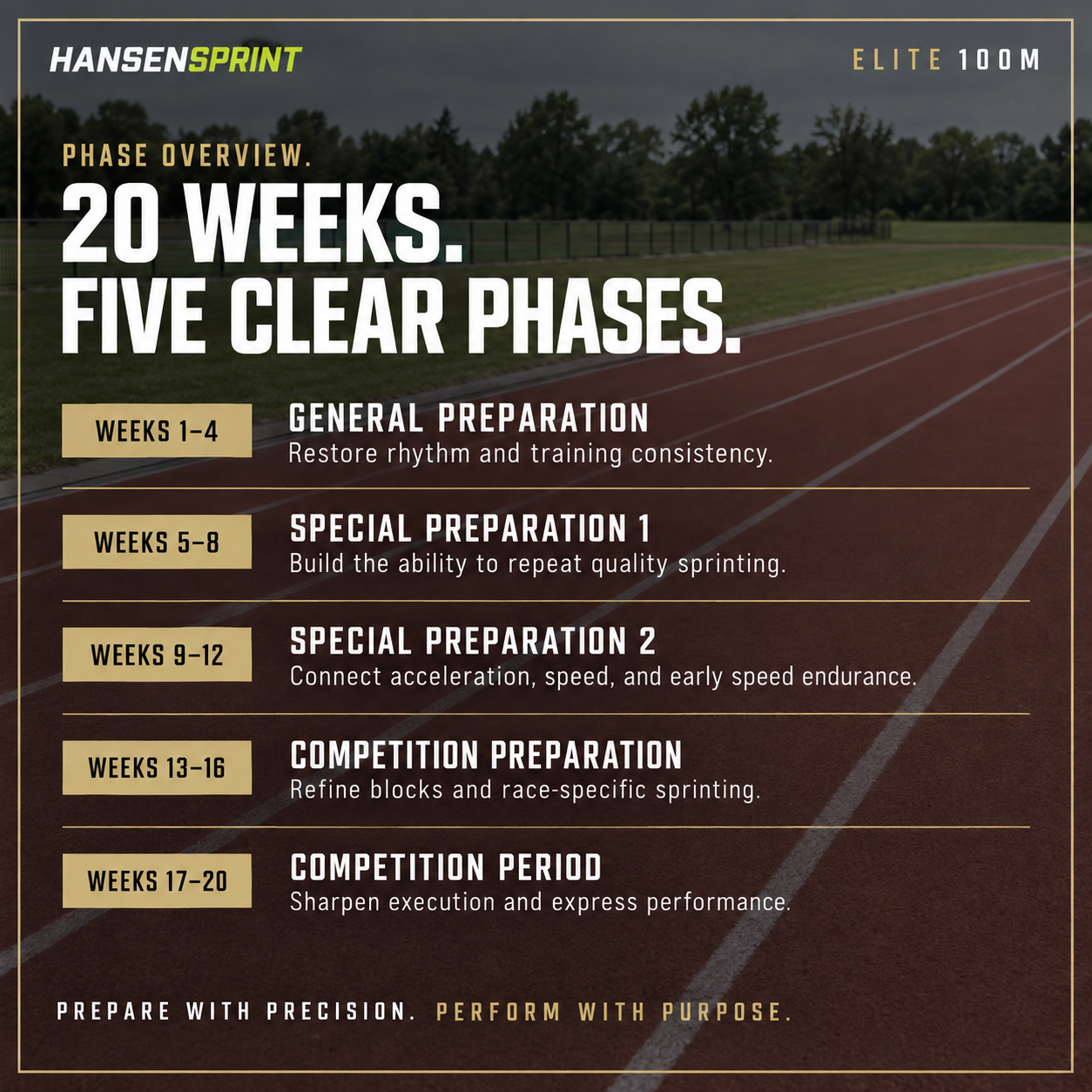 Key training focus areas in the HansenSprint Elite 100m Sprint Training Program