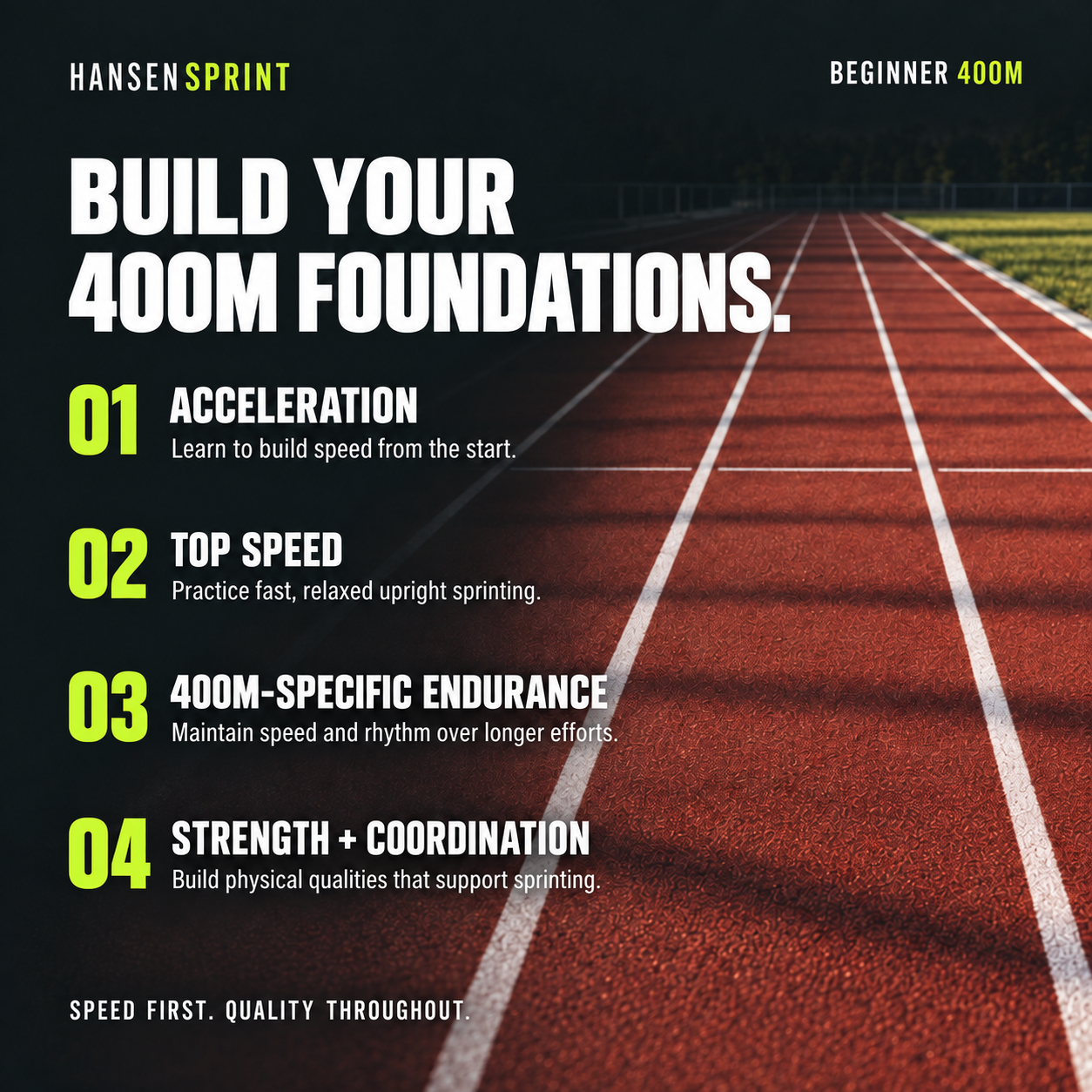 Key training focus areas in the HansenSprint Beginner 400m Sprint Training Program