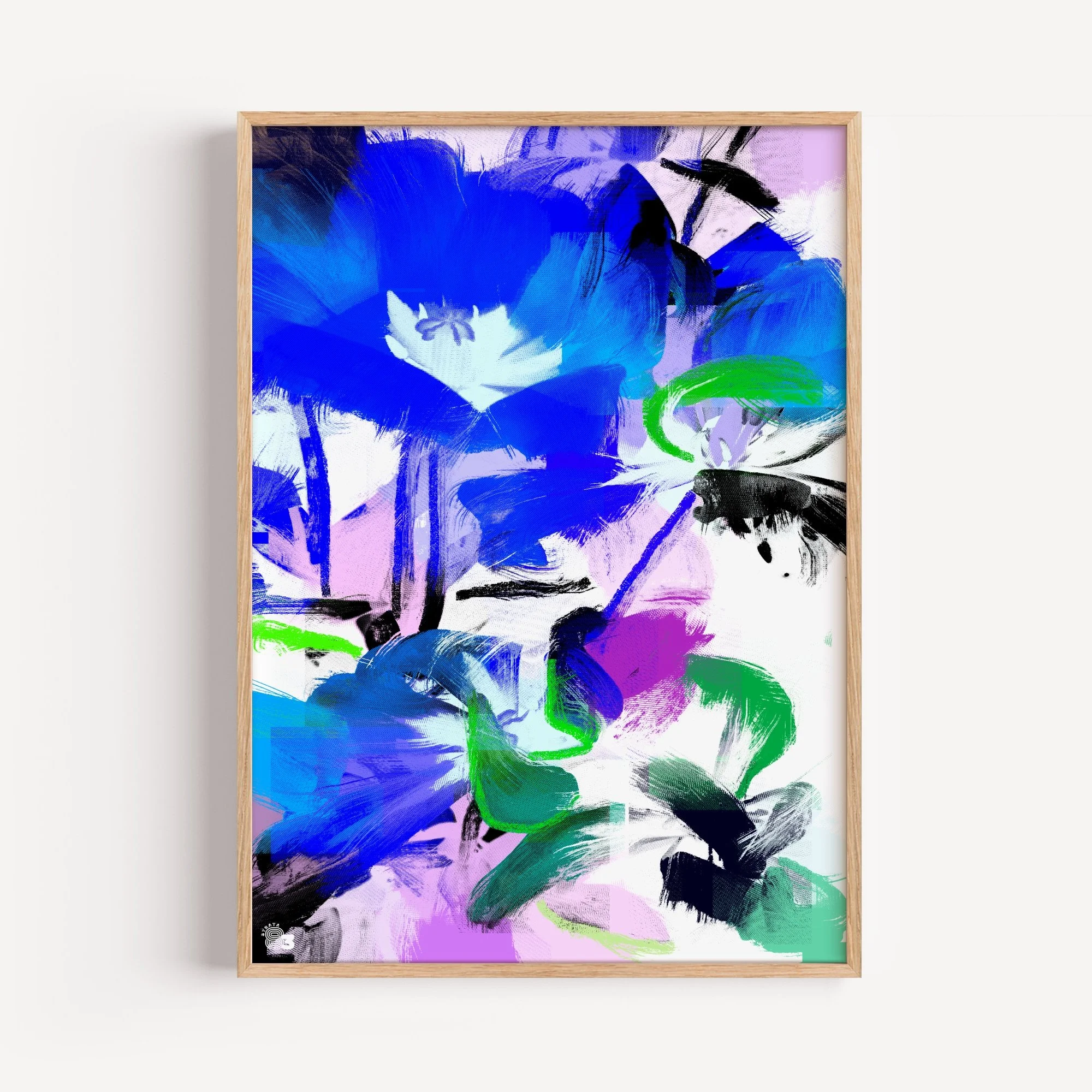Psychedelic Petals Grungy abstract floral wall art with bold colours and distressed textures