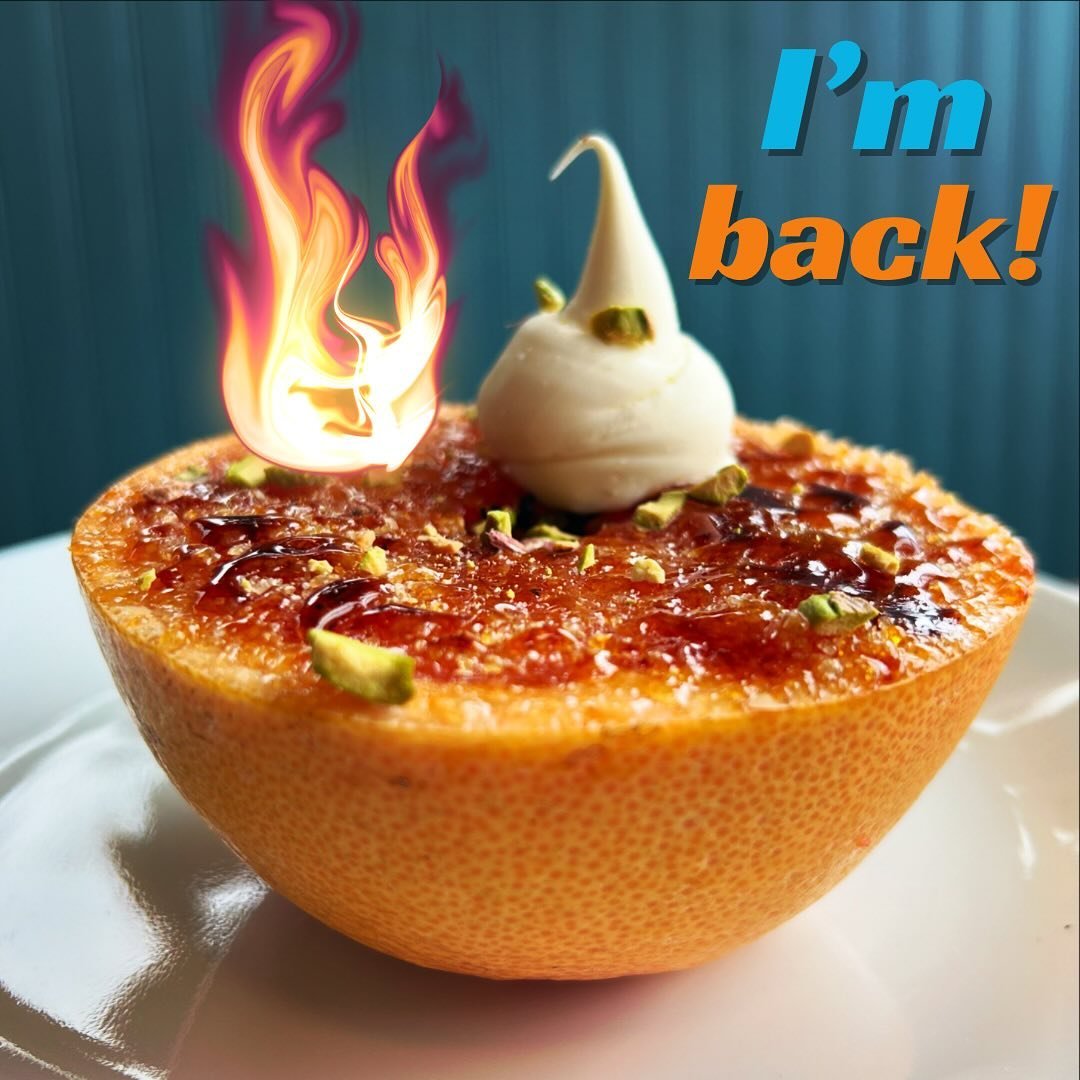 THURSDAY! Did you miss our Grapefruit Br&ucirc;l&eacute;e w/ pistachio , mascarpone &amp; sea salt last weekend? No need to set your oven on fire 🔥 trying to recreate it at home because it&rsquo;s back!
***
Serving breakfast from 7-10:45 and lunch 1