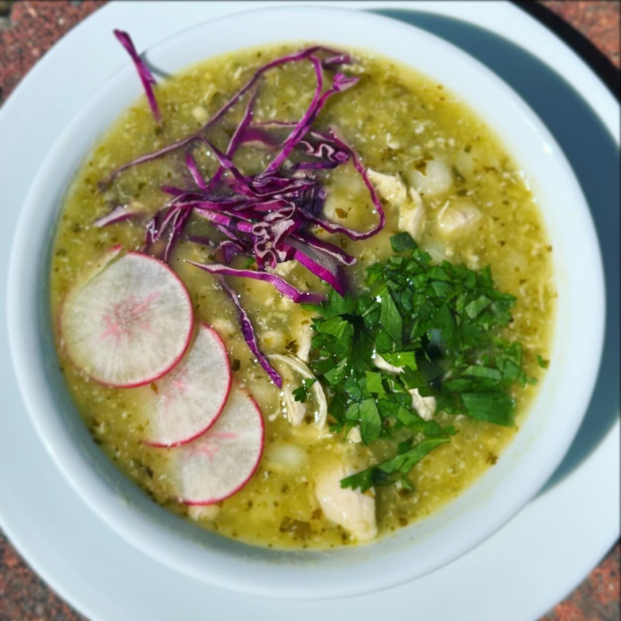 THURSDAY! Pozole Verde con Pollo 🍲 Mexican-style chicken and hominy soup w/ tomatillo, cilantro, onion, green chile &amp; jalape&ntilde;o!