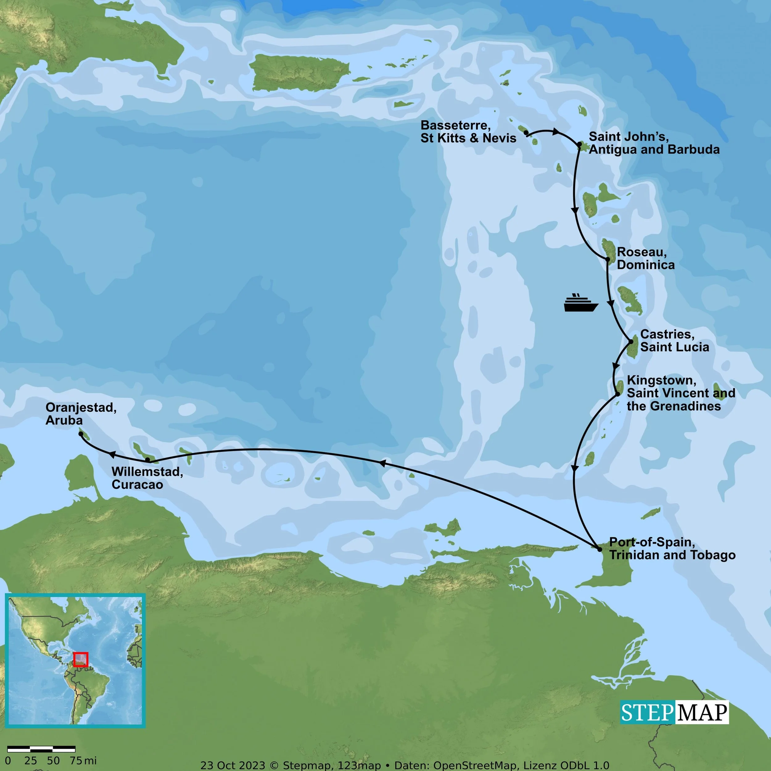 Caribbean island hopping key info map