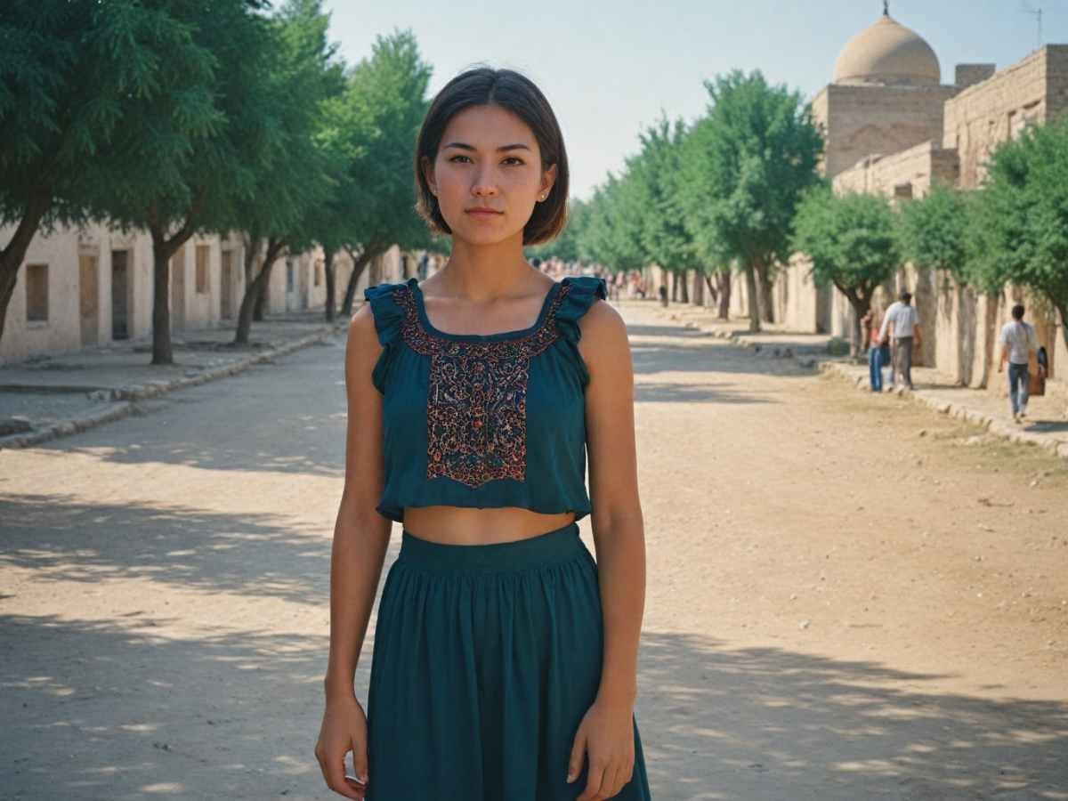 A local lady in Uzbekistan in the summer heat