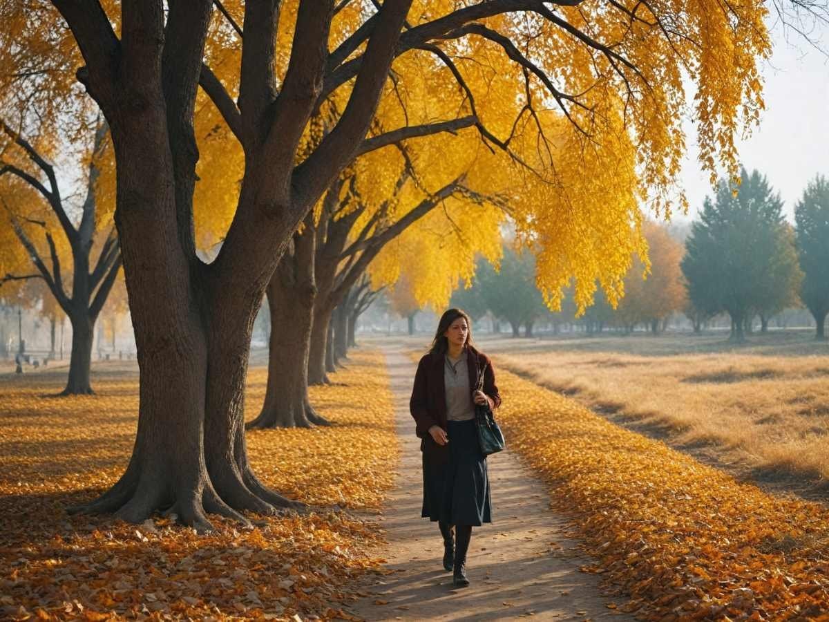 Uzbekistan in the Autumn with blossoming trees