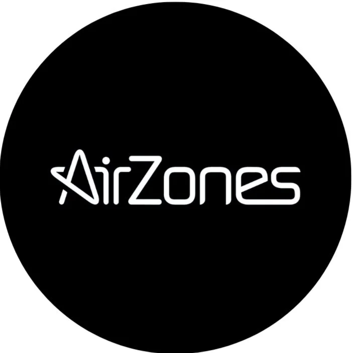 Black circular logo with the white text 'AirZones' in a modern font.