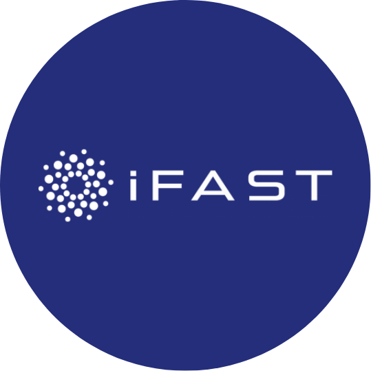 The iFAST logo, featuring a circular design made of small dots, with the company name 'iFAST' in white text on a blue circular background.
