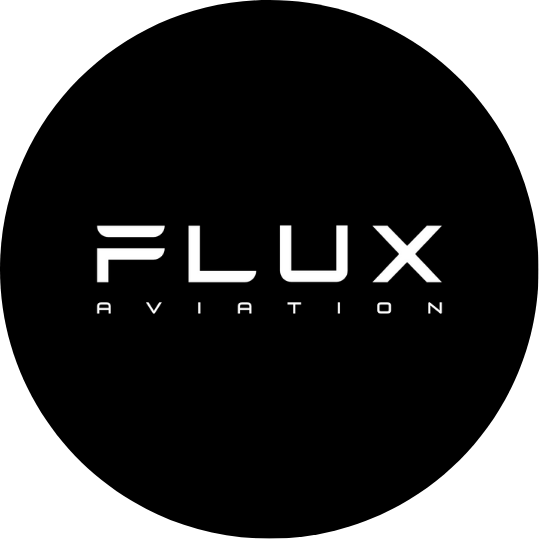 Black circular logo with the words 'FLUX AVIATION' in white text.