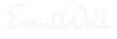 The logo of EventWell written in white cursive font on a transparent background.