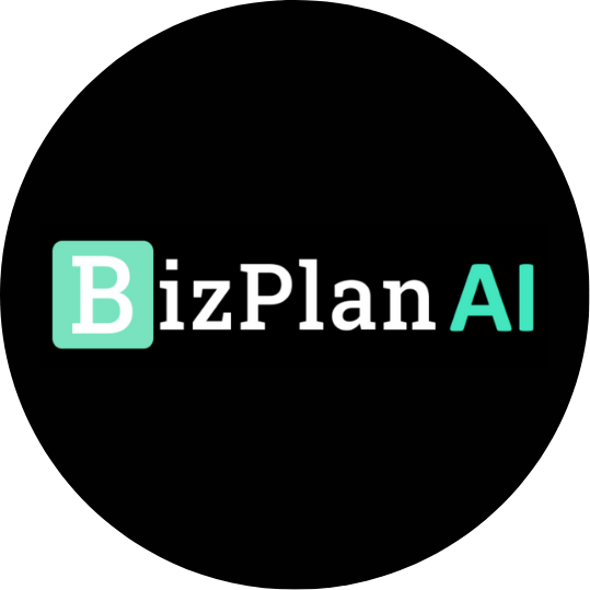 Logo of BizPlan AI with a black background, featuring the text 'BizPlan AI' with 'B' in a green box and 'AI' in teal.