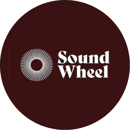 Logo of Sound Wheel featuring a stylized speaker or wheel graphic and the text 'Sound Wheel' on a dark background.