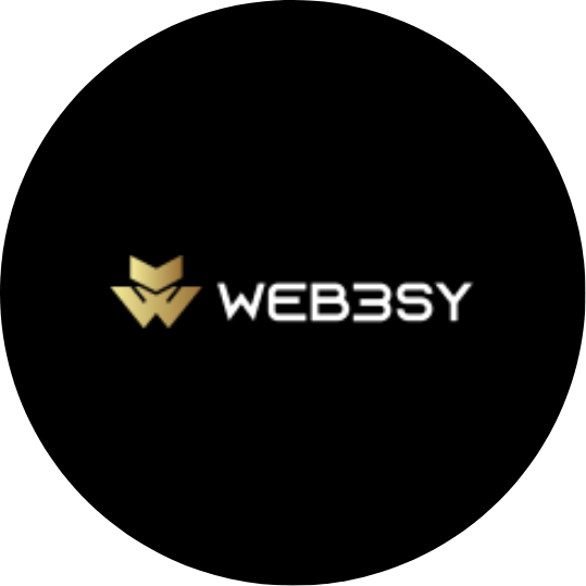 Web3sy logo with a stylized gold and black emblem and the text 'WEB3SY' on a black circular background.