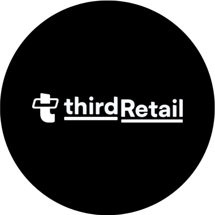 Black circular logo with white text and icon, reading 'thirdRetail' with a shopping cart icon to the left.
