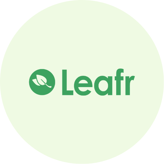 Leafr logo with a green leaf icon and the company name in green text on a light green background.