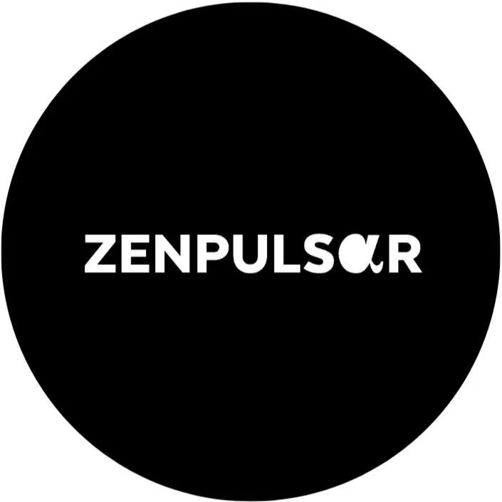 Black circular logo with the word 'ZENPULSOR' in white, stylized font in the center.