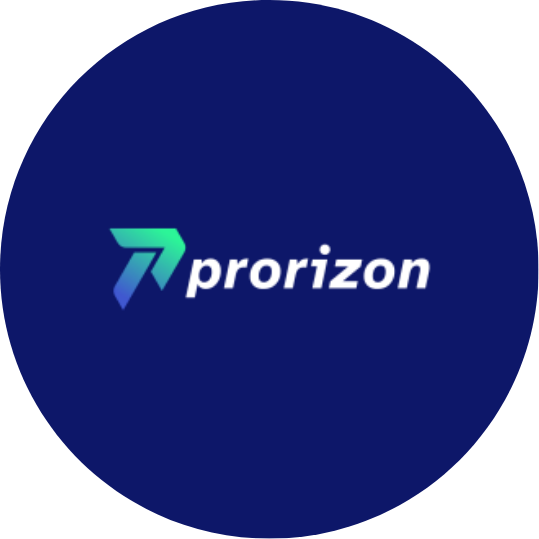Prorizon logo on a dark blue circular background.