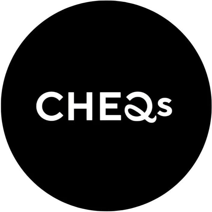 Black circular logo with the text 'CHEQs' in white, stylized font.