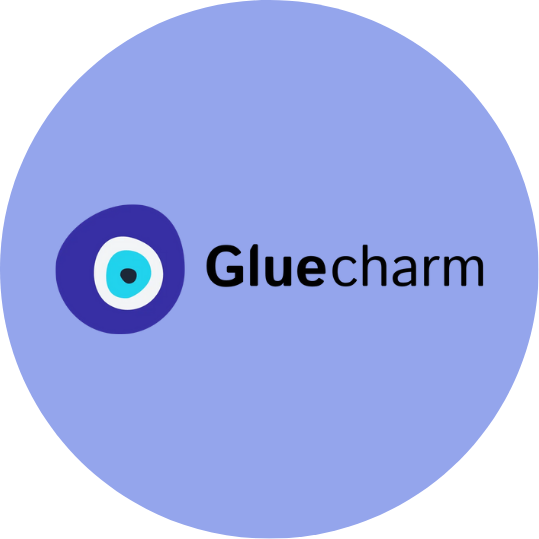 Glutcharm logo with a stylized eye design and the company name