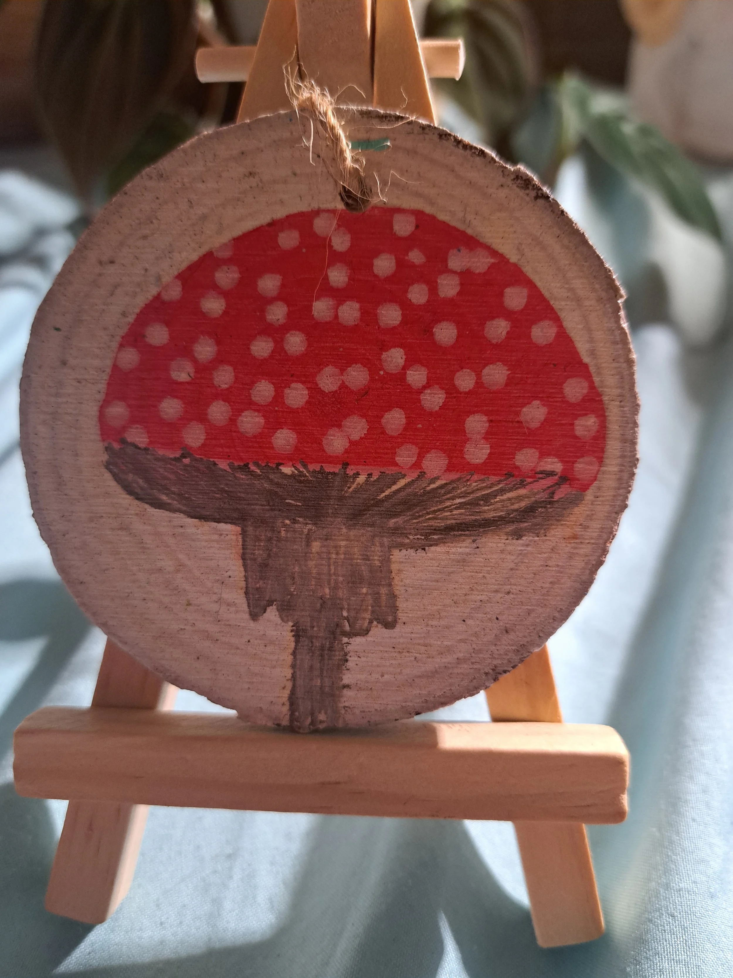Hand painted wood slice ornament