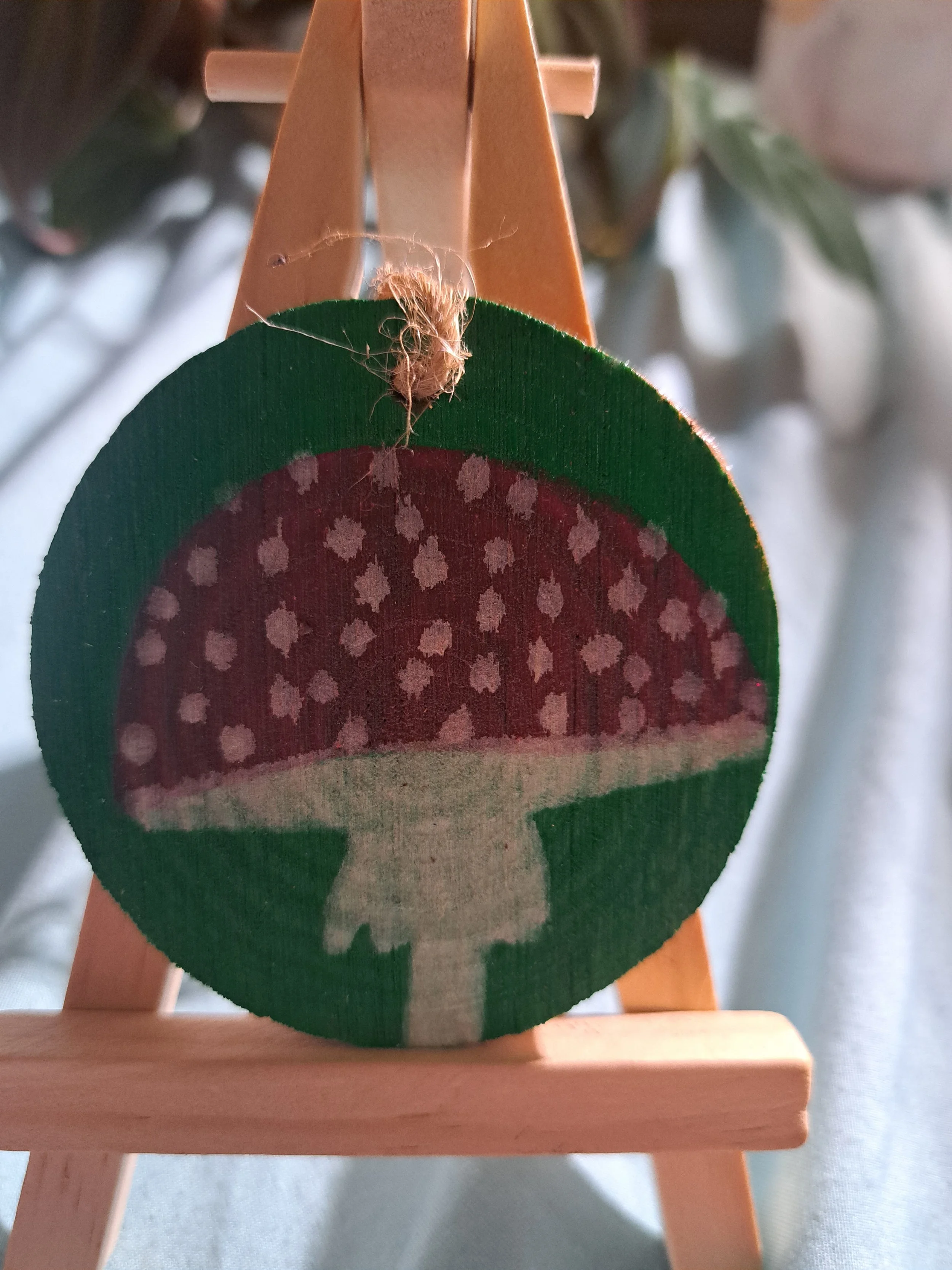 Hand painted wood slice ornament