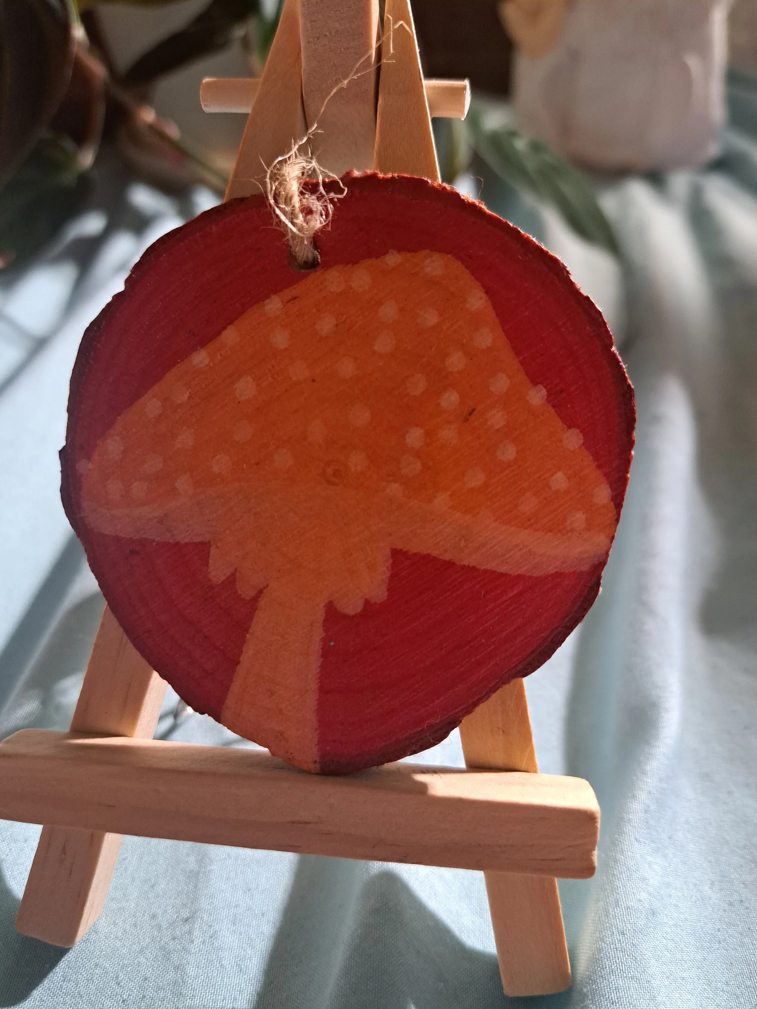 Hand painted wood slice ornament