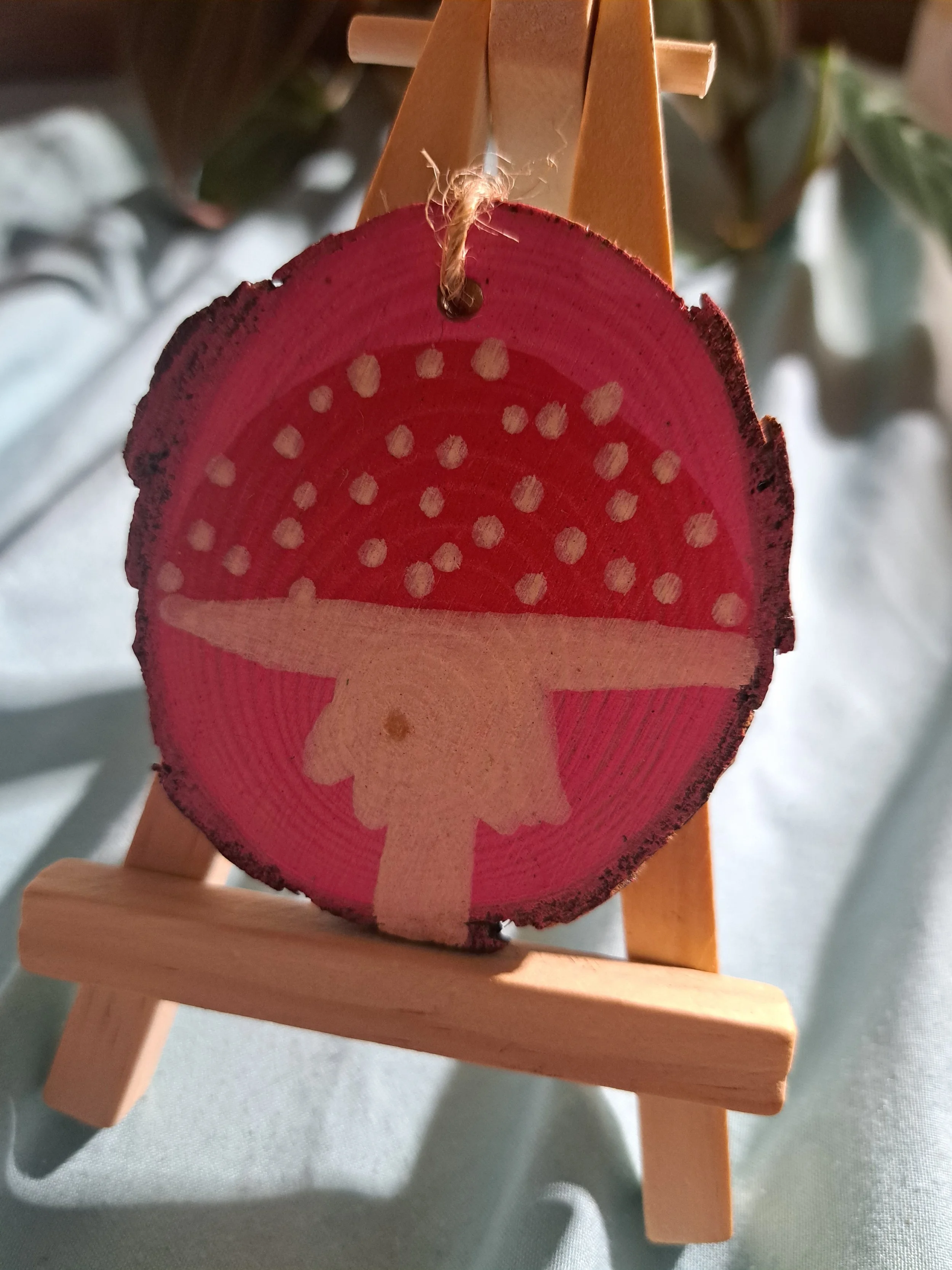 Hand painted wood slice ornament