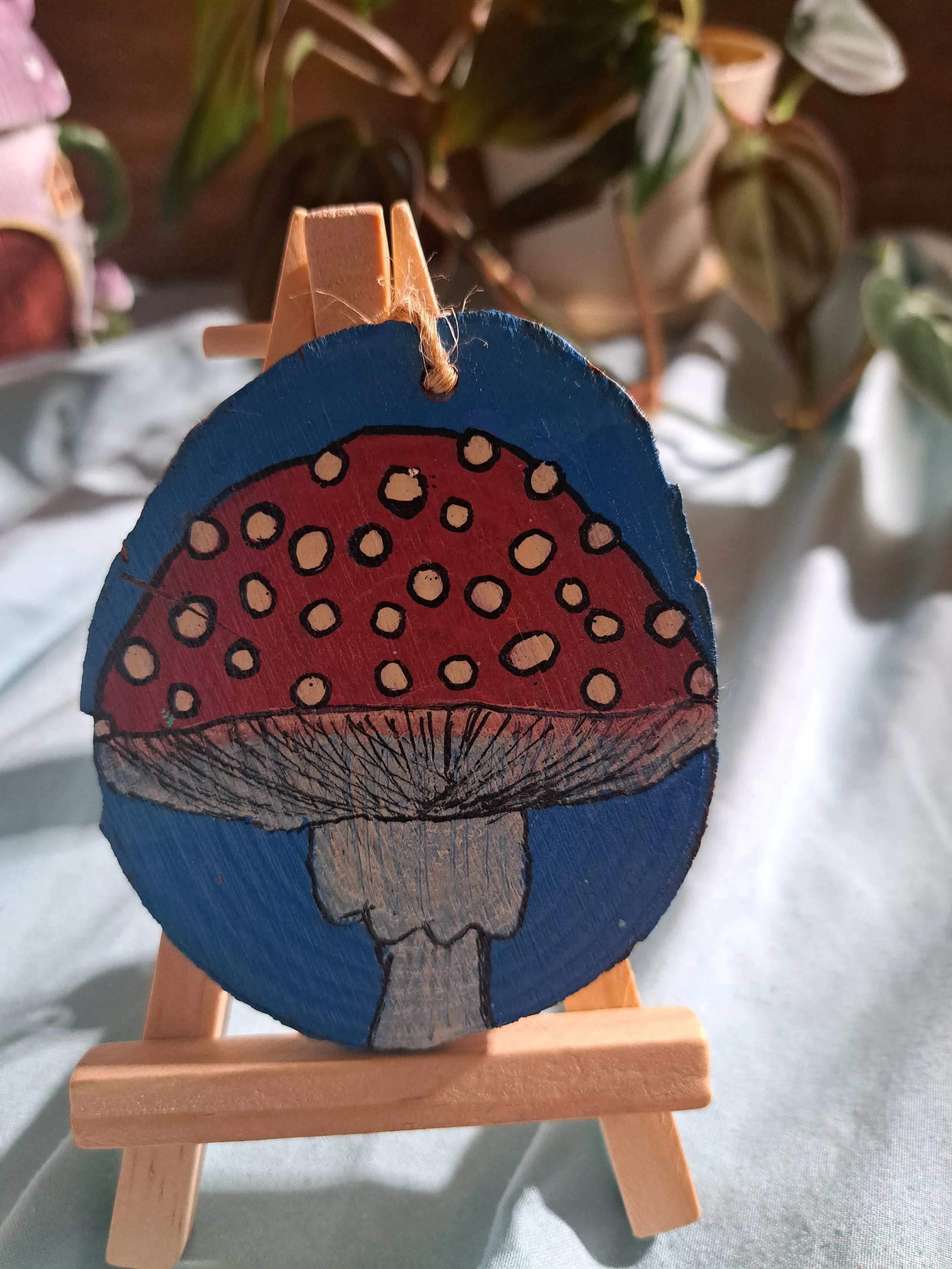 Hand painted wood slice ornament
