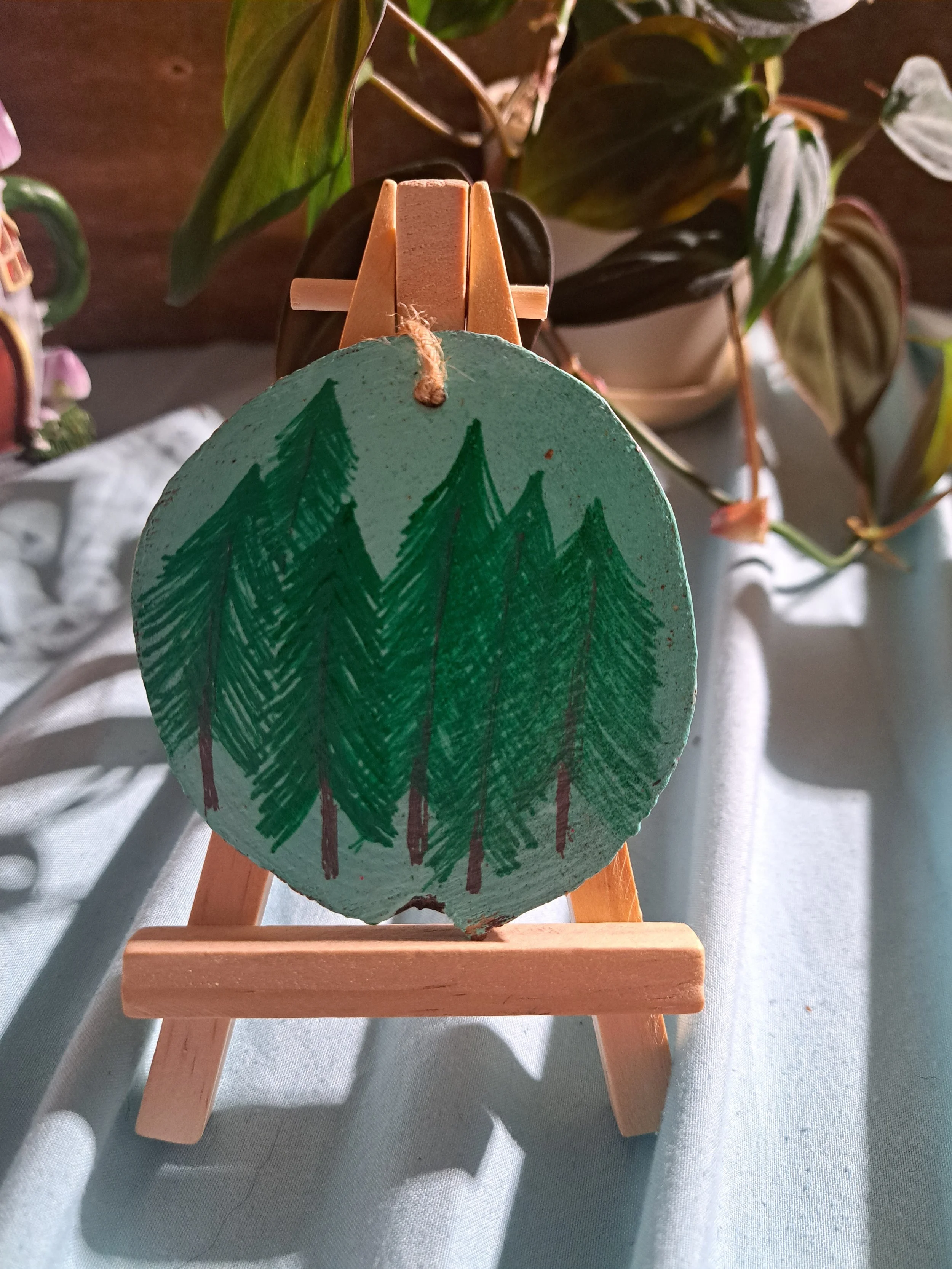 Hand painted wood slice ornament