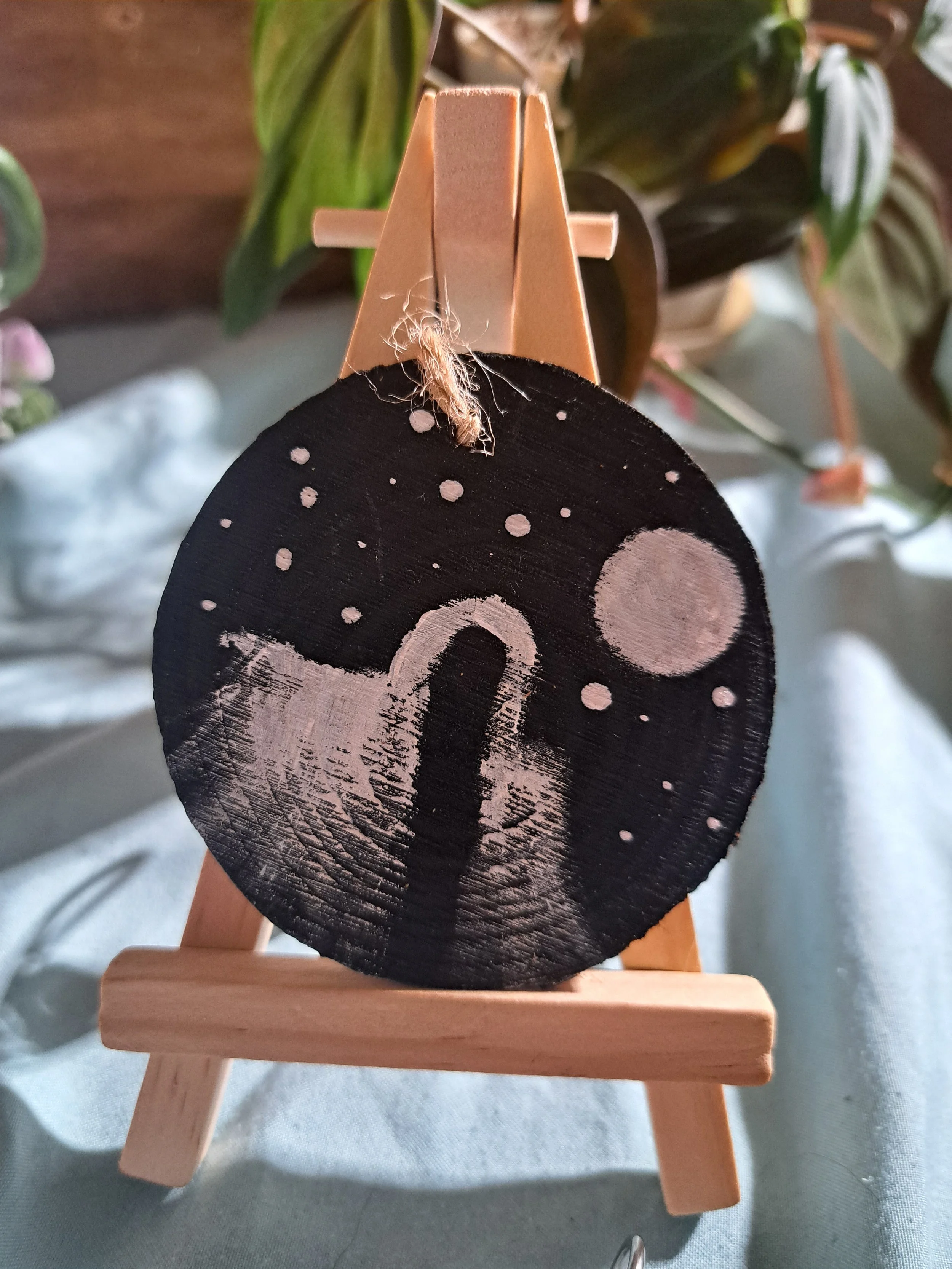 Hand painted wood slice ornament