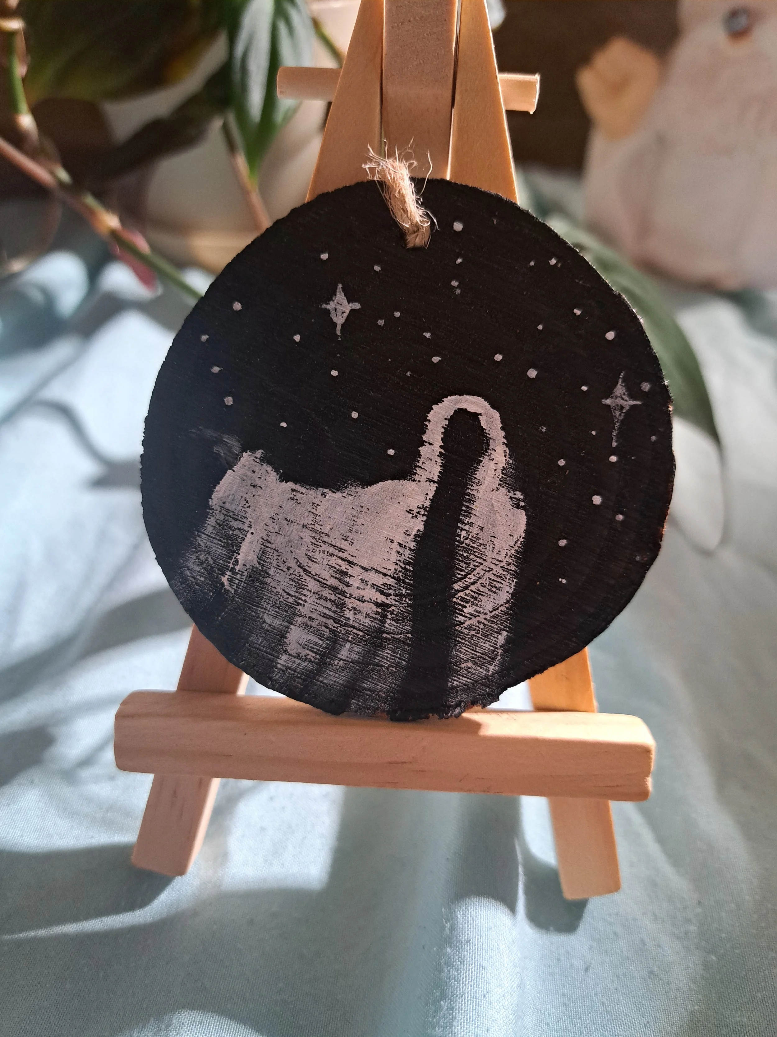 Hand painted wood slice ornament