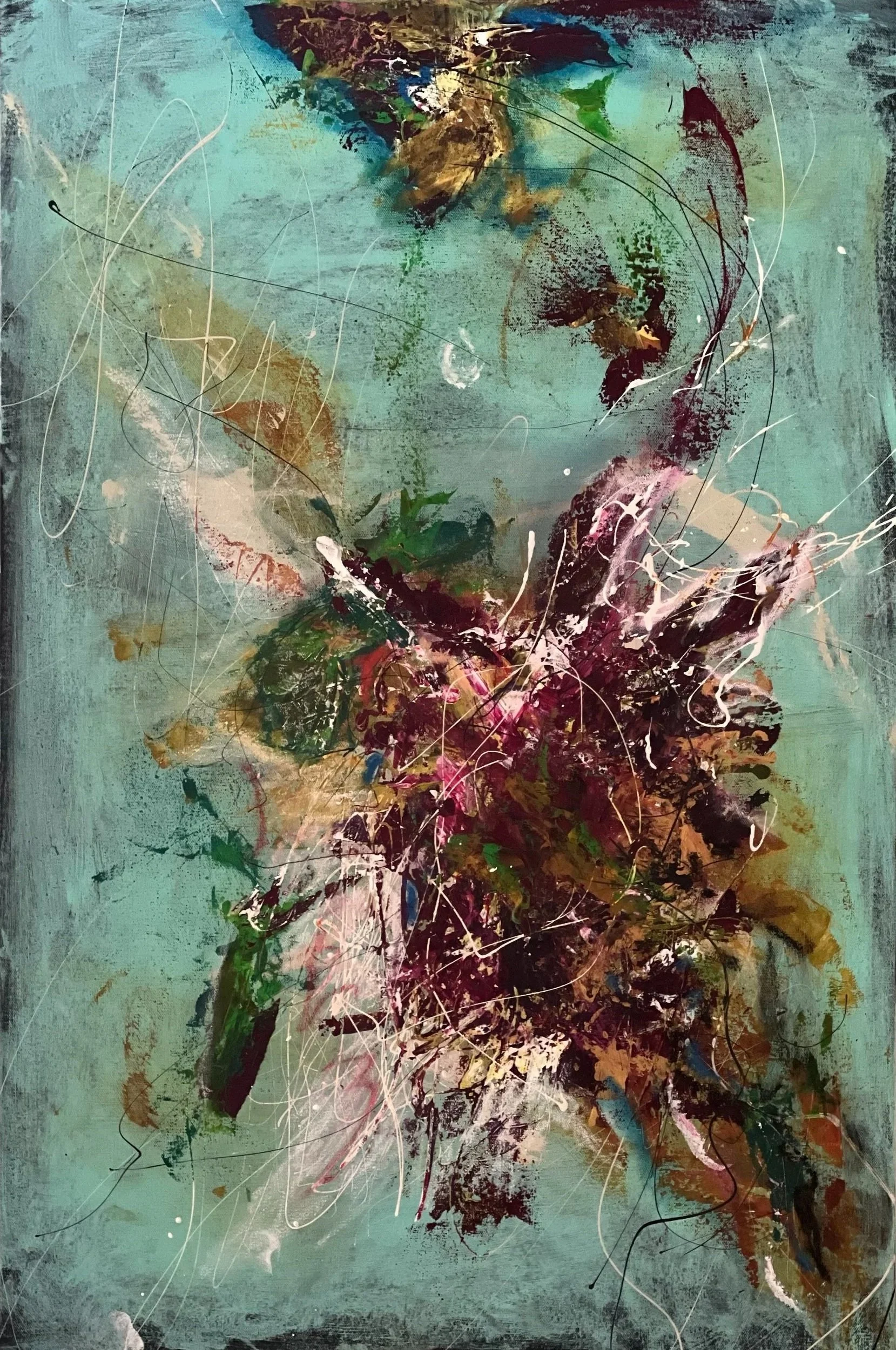 "Prelude" Acrylic, latex and oil pastels on gallery canvas.   $750