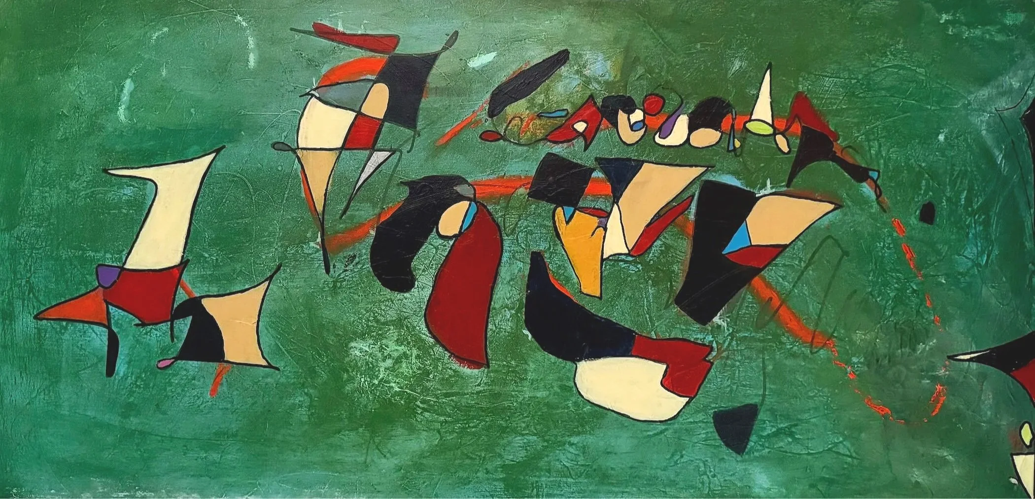 "Green Envy"  Acrylic and latex on gallery canvas.  48x24.  $1750.
