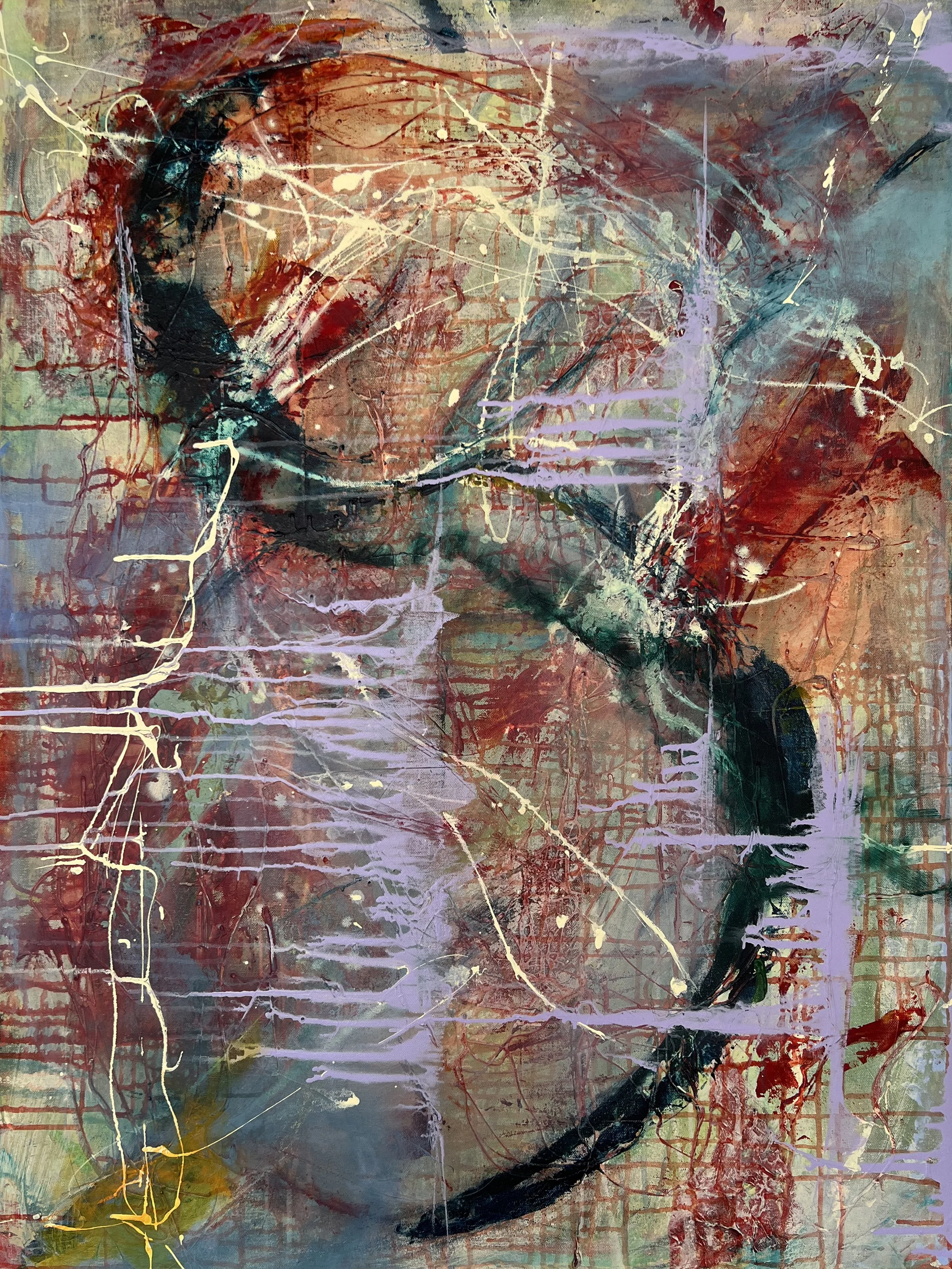 SOLD.   "Orchard"  Acrylic, latex and oil pastels. 30x40.