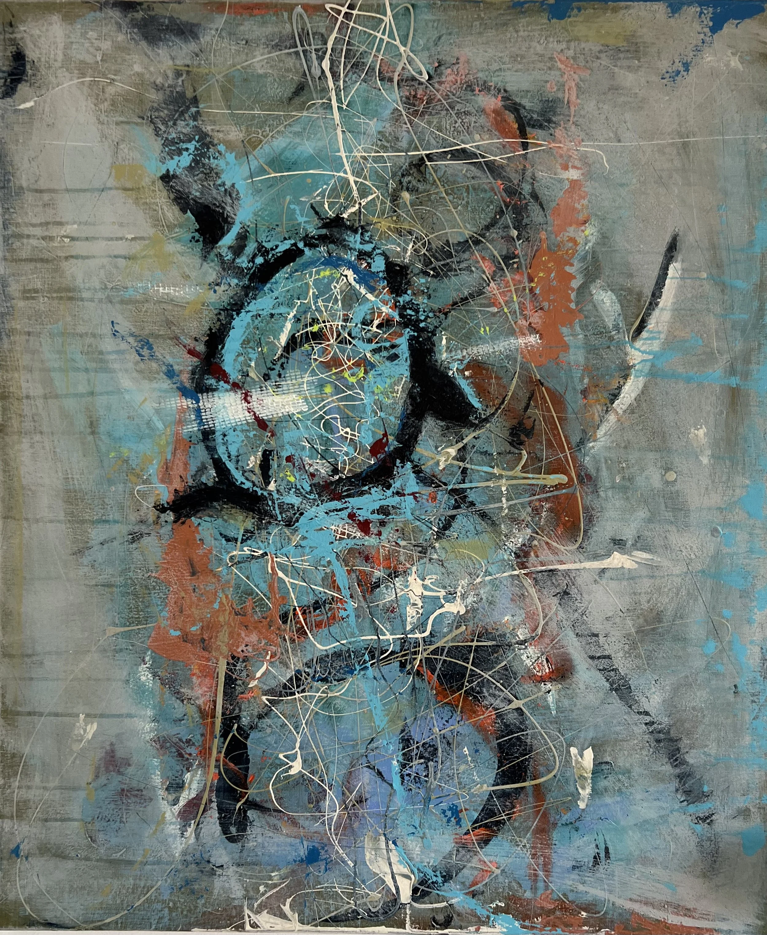 “Pablo”  Acrylic, latex and oil pastels.  30x36.  $1250