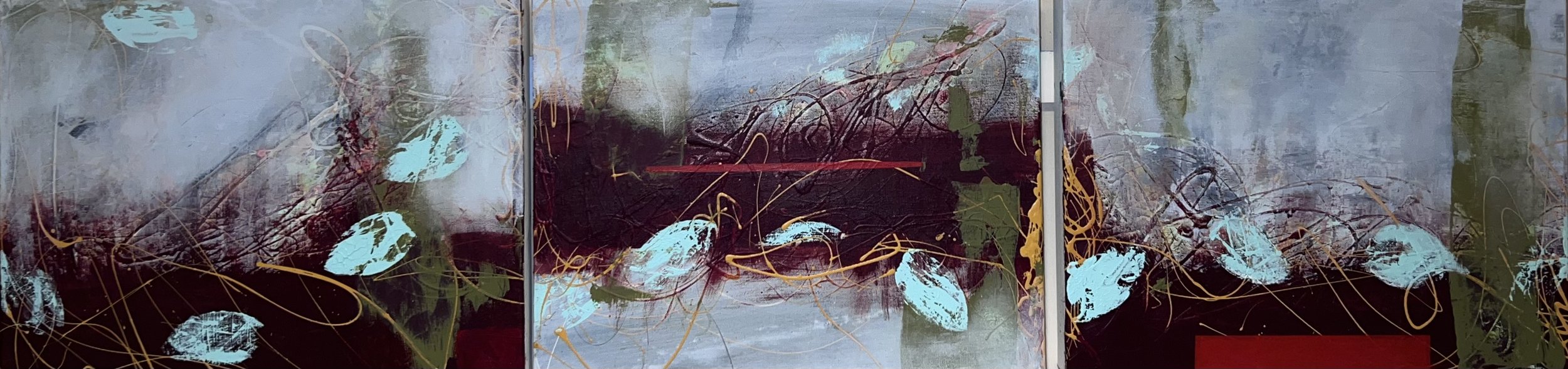 SOLD  "Reflections In The Fog"  Triptych in  acrylic and latex.  Each panel 12x18.  