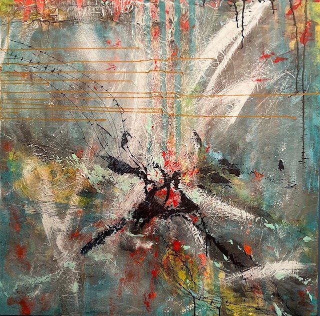 "Consumption" Acrylic, oil pastels and mixed media.  36x36.   $1400