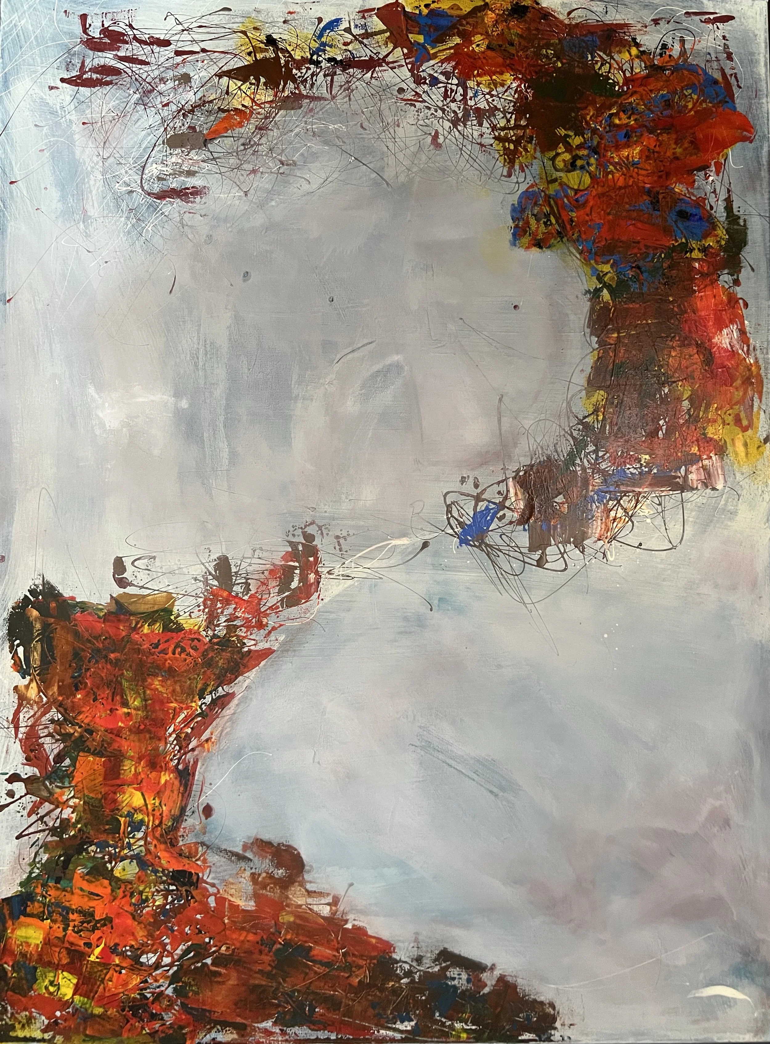 SOLD.  "Dolphin"  Acrylic and oil pastels on gallery canvas.   24x36.