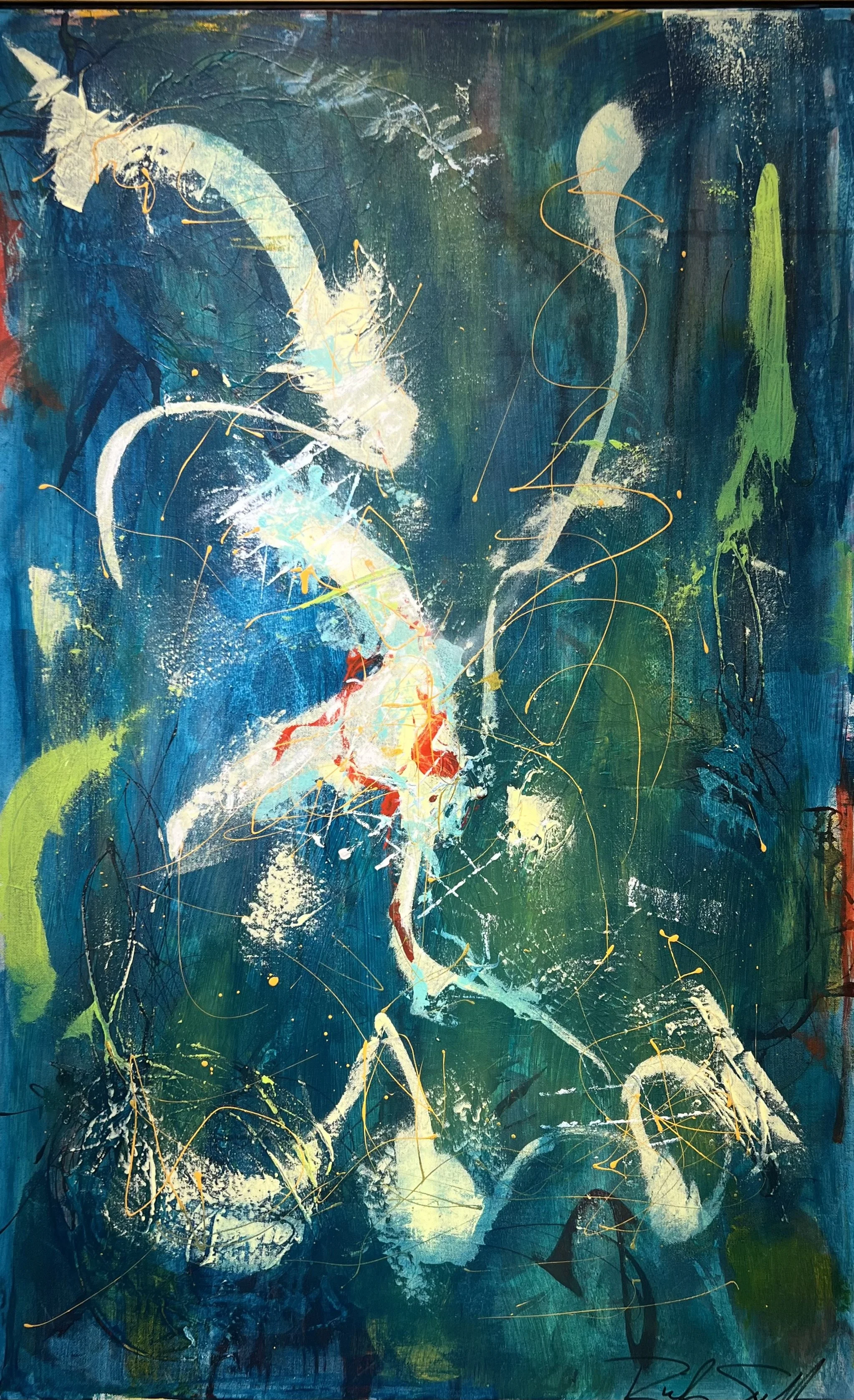 SOLD  "The Night We Met"  Acrylic and latex on gallery canvas.  30x48.