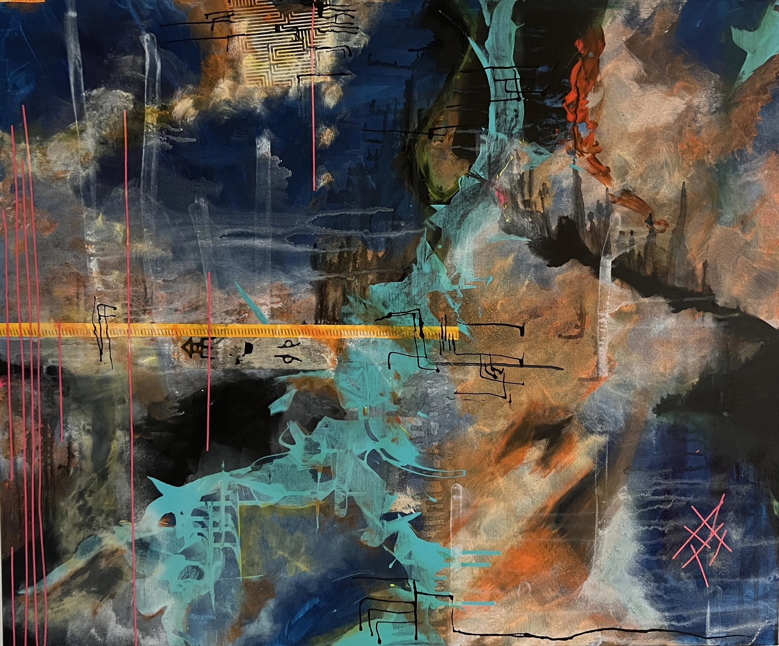 SOLD.  "Bowie"  Acrylic, oil pastels and mixed media.  24x36.