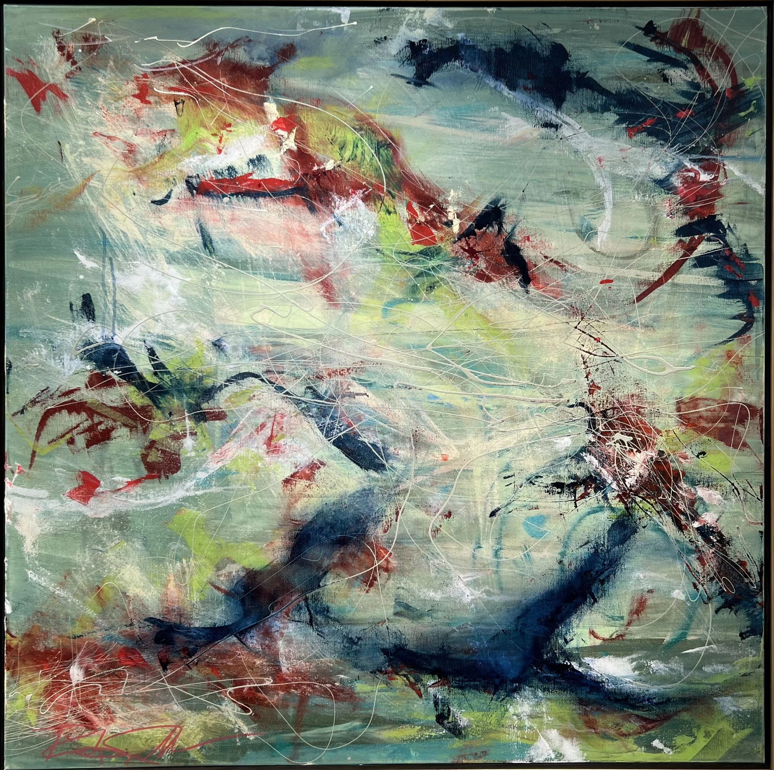 "The Calming Sea"  Acrylic, latex and oil pastels on gallery canvas.  36x36.   $1450