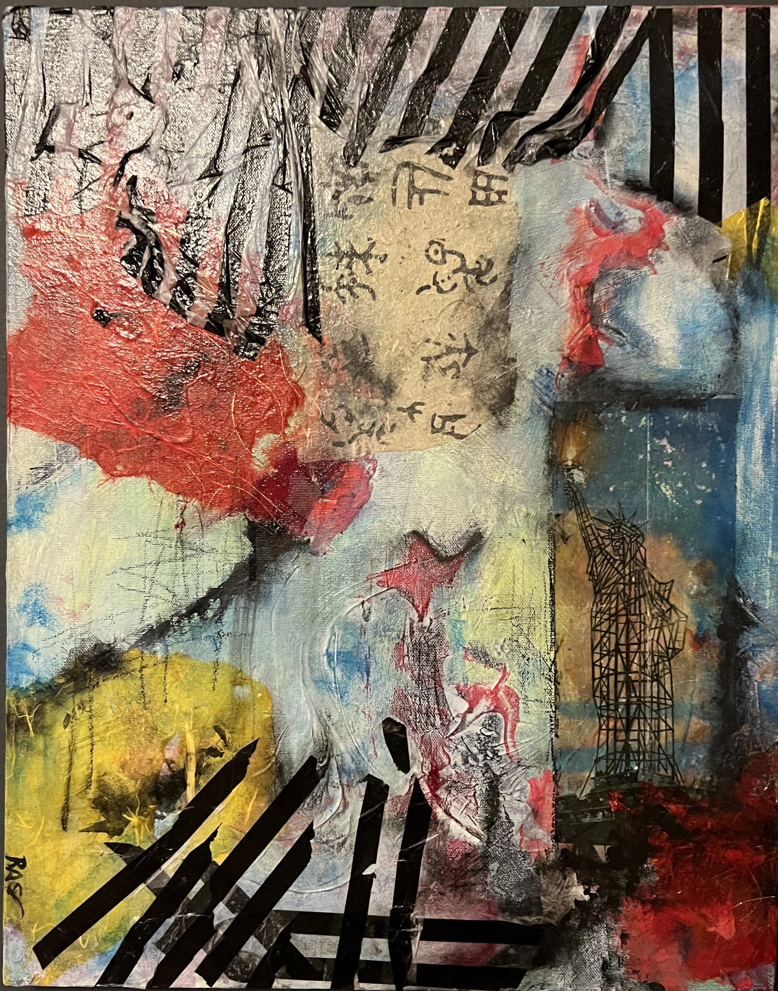 SOLD. "Structure"  Acrylic, latex, mixed media and oil pastels.  16x20.